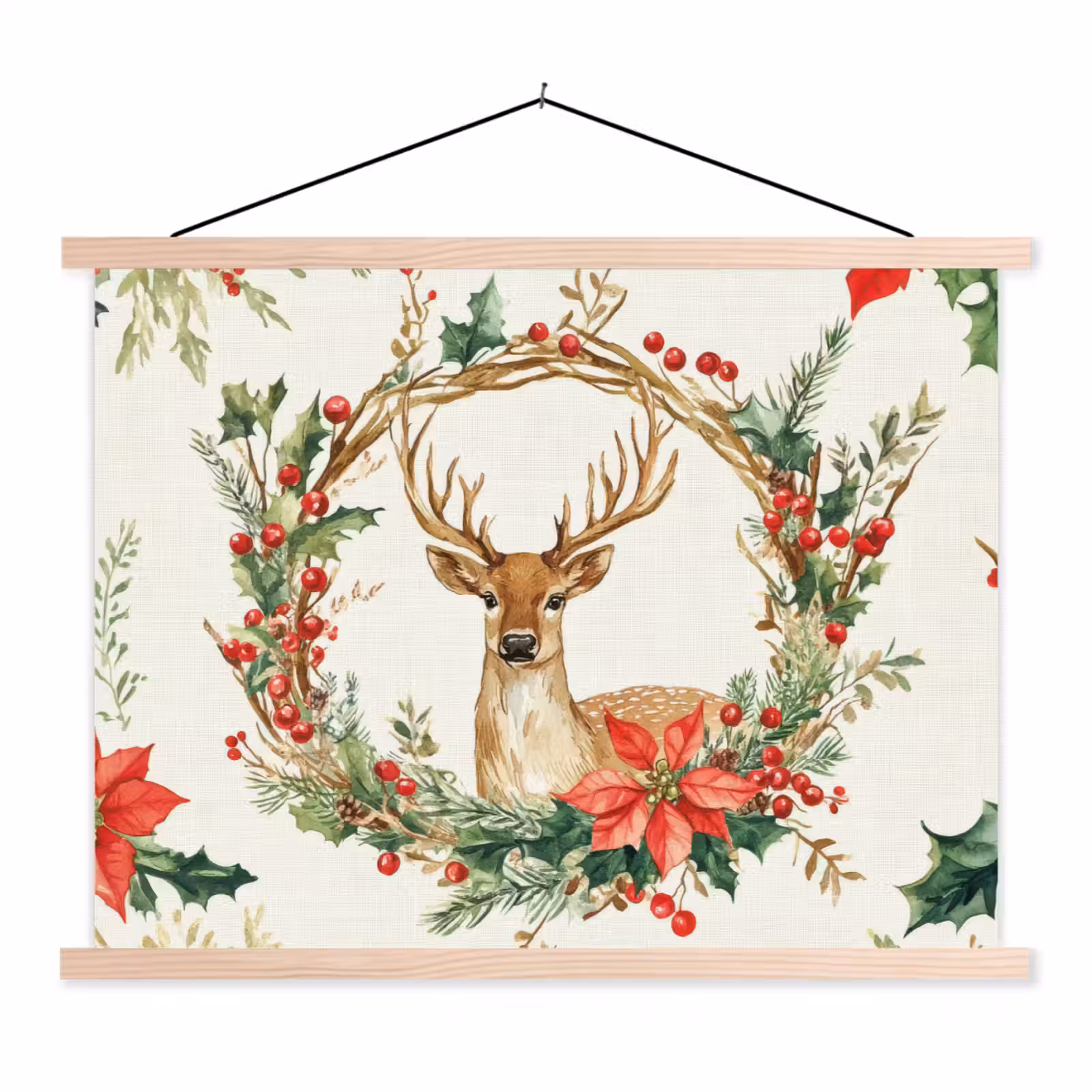 Schoolplaat - Kerstkrans - Hert - Hulst - Rood — 1