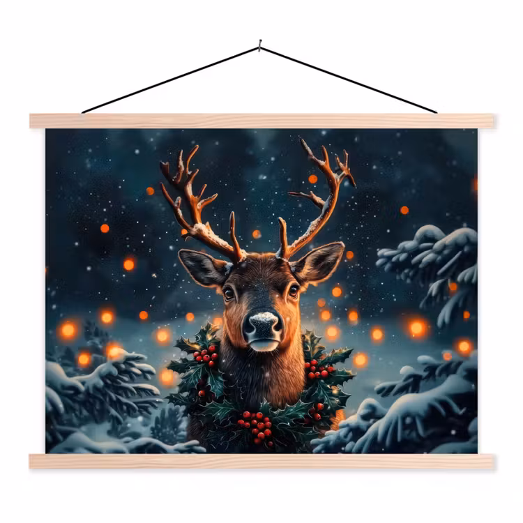 Schoolplaat - Hert - Kerst - Winter - Sneeuw - Kerstkrans — 1