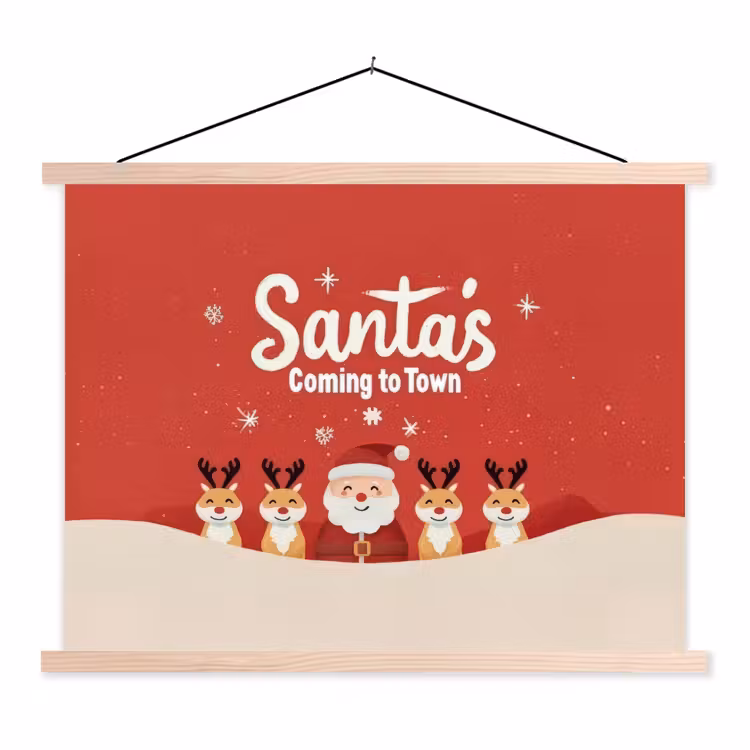 Schoolplaat - Illustratie - Kerstman - Rendieren - Rood — 1