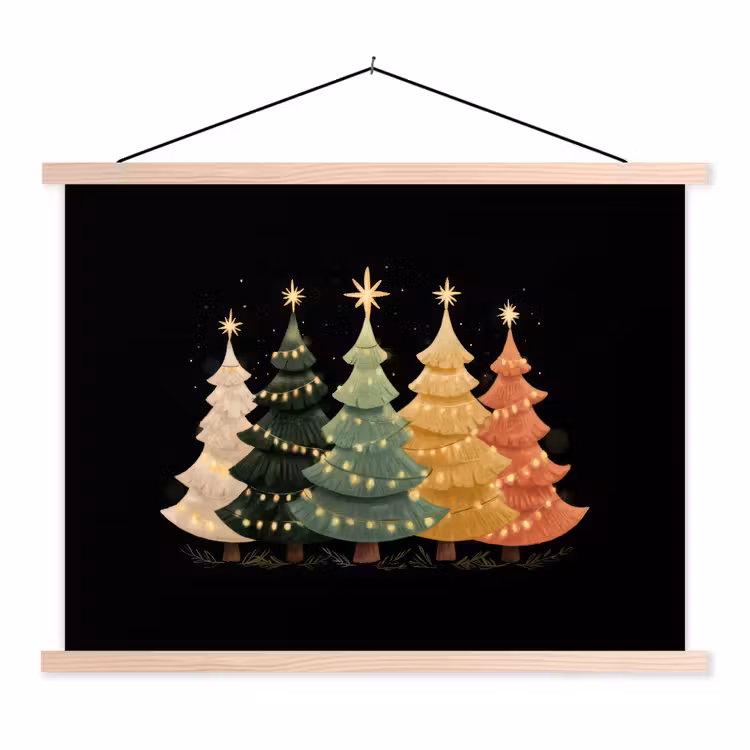 Schoolplaat - Kerstbomen - Kleurrijk - Lichtjes - Ster — 1