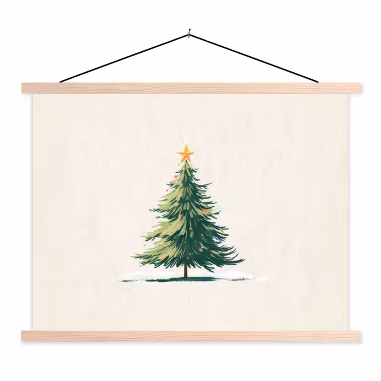 Schoolplaat - Kerstboom - Illustratie - Ster - Sneeuw — 1