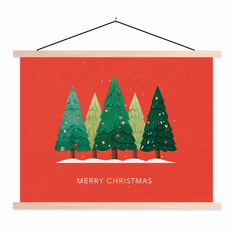 Schoolplaat - Minimalistisch - Kerstbomen - Rood - Sneeuw — 1