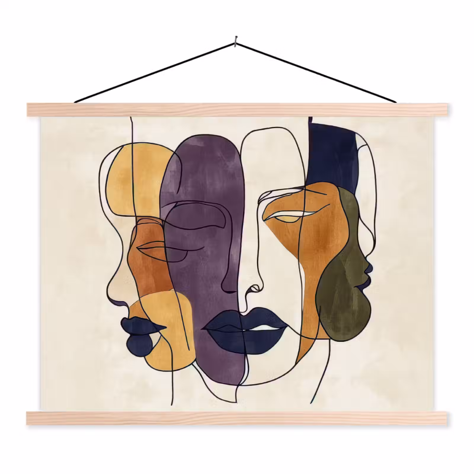 Schoolplaat - Abstract - Overlappende gezichten - Paars - Donkergroen — 1
