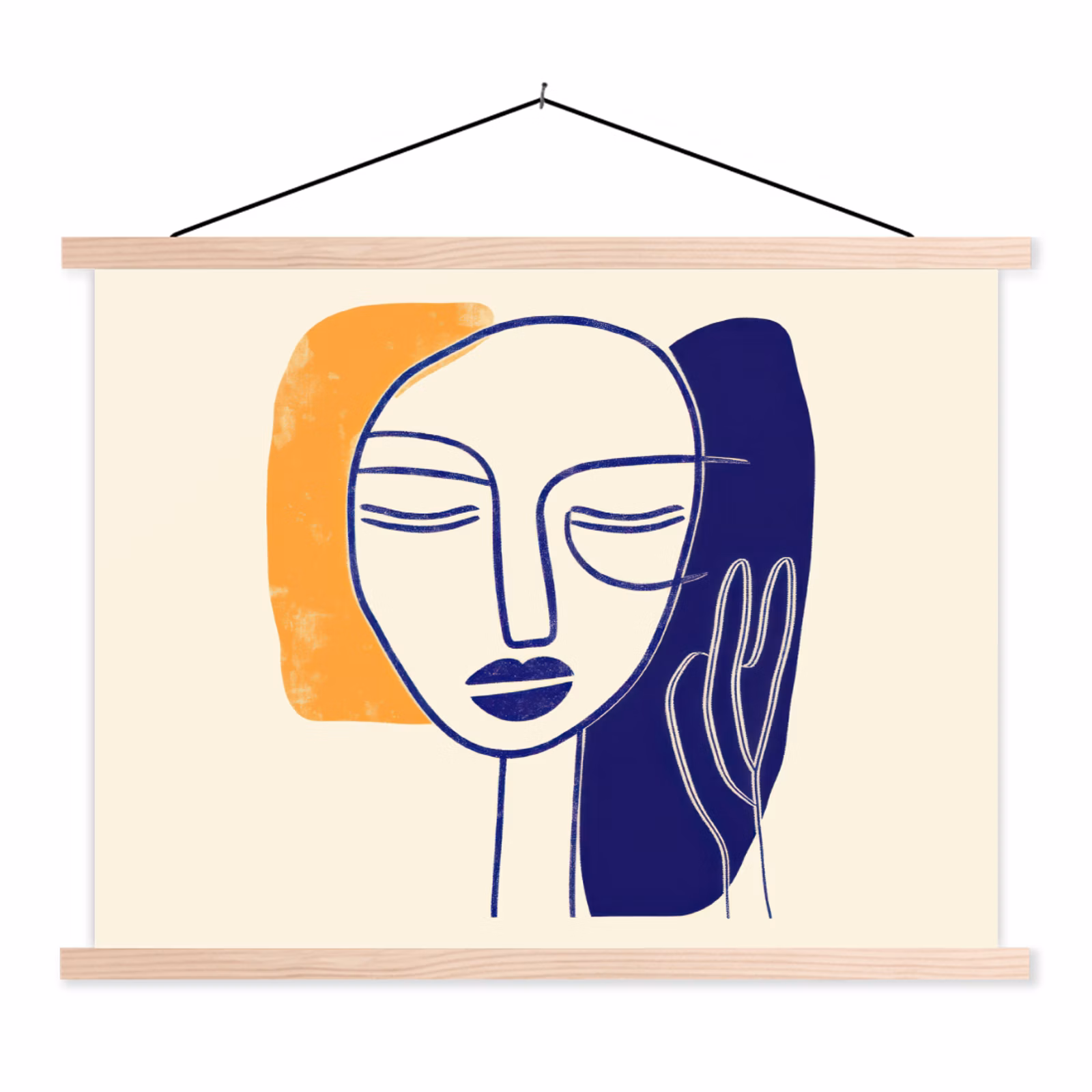 Schoolplaat - Minimalistisch - Gezicht - Hand - Oranje - Blauw — 1