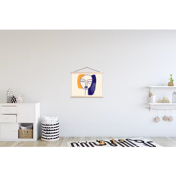 Schoolplaat - Minimalistisch - Gezicht - Hand - Oranje - Blauw — 3