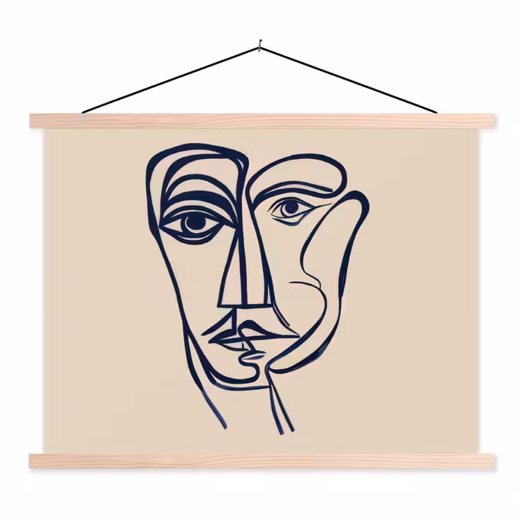 Schoolplaat - Minimalistisch - Lijnillustratie - Beige - Donkerblauw — 1