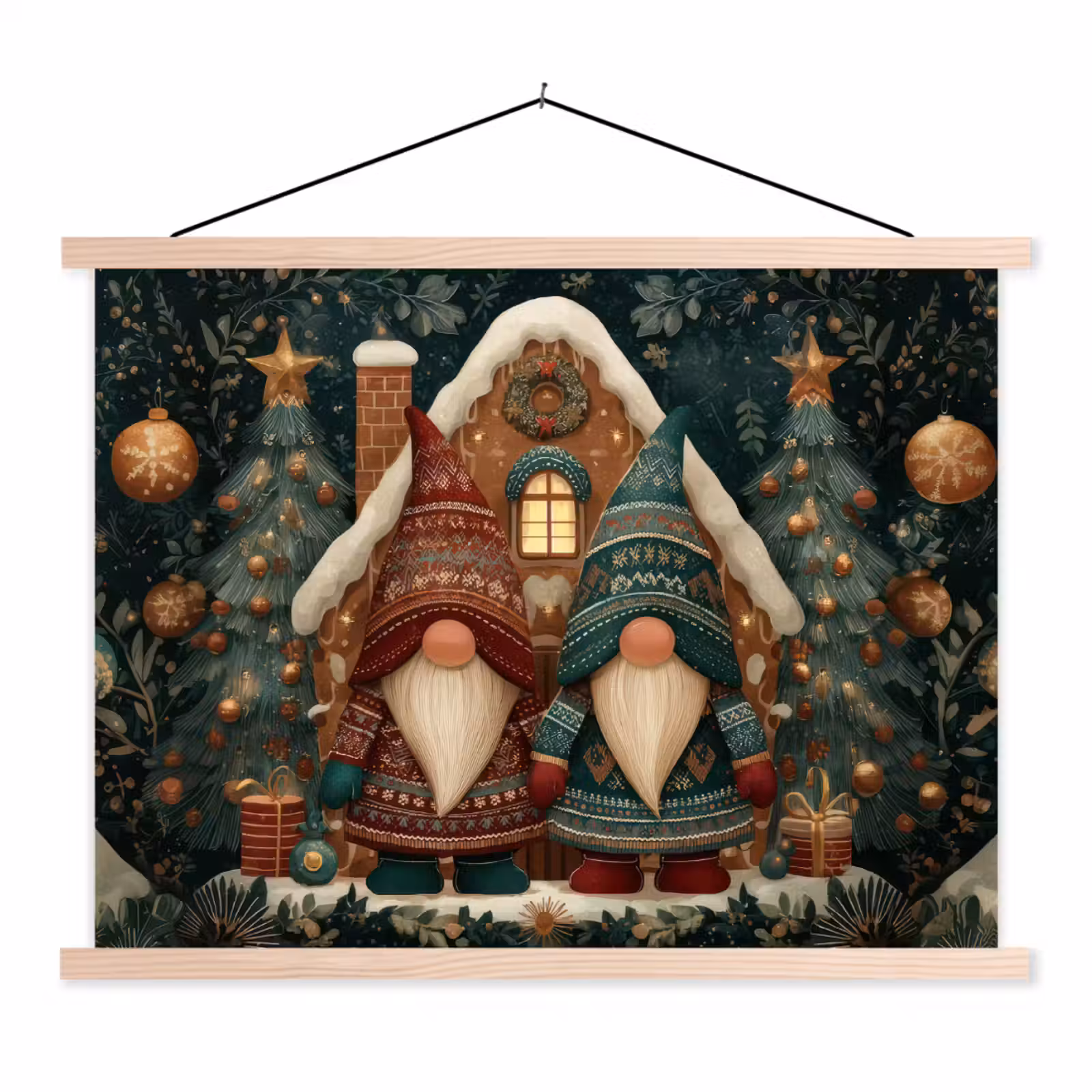 Schoolplaat - Kerst - Gnomen - Peperkoekhuisje - Rood - Groen — 1