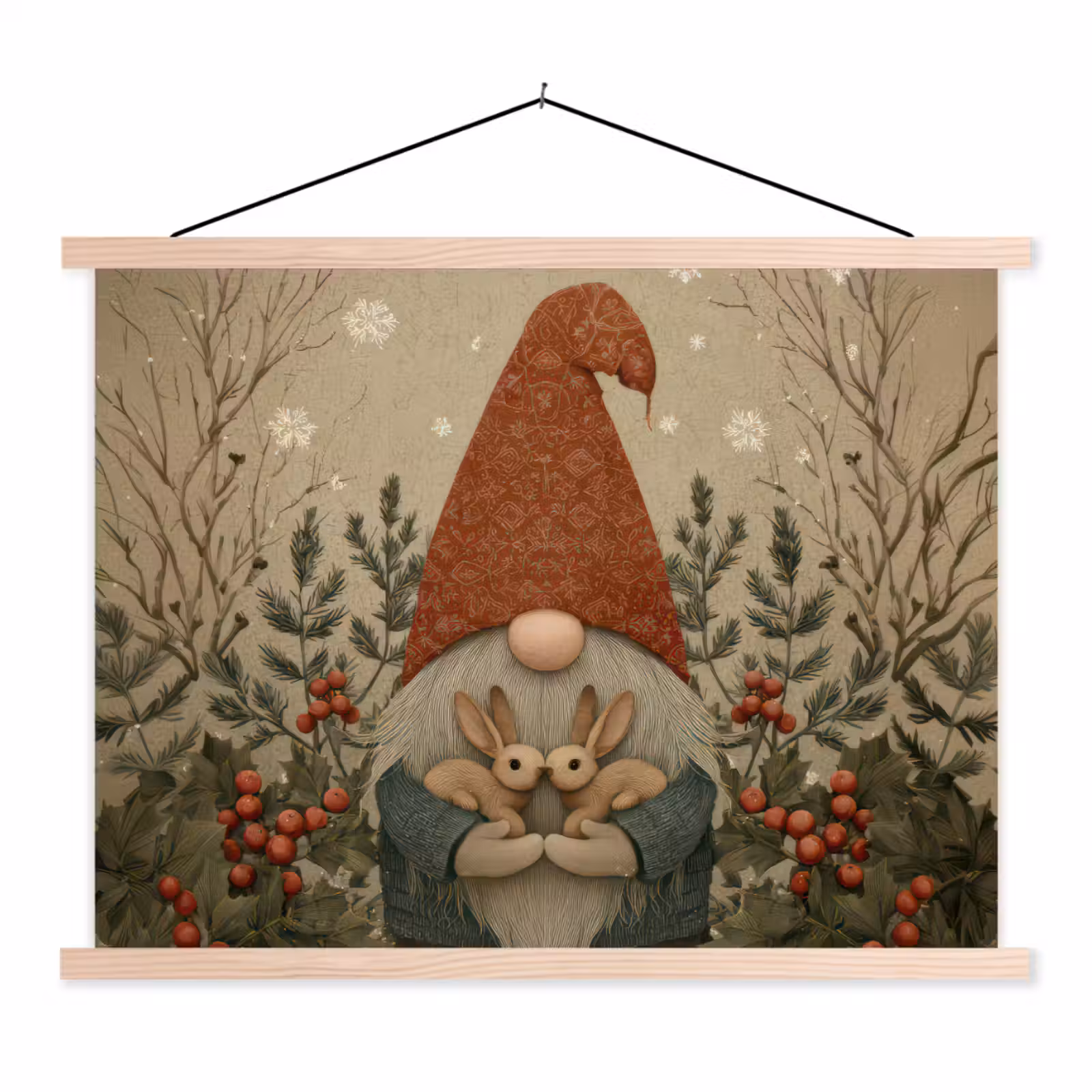 Schoolplaat - Kerstgnome - Konijntjes - Kleurrijk — 1