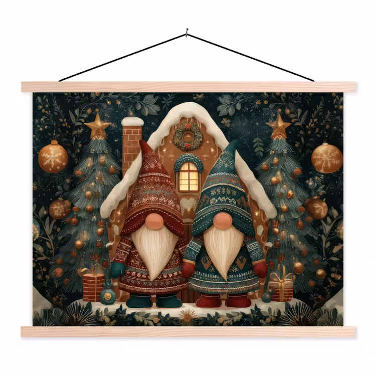 Schoolplaat - Kerst - Gnomen - Peperkoekhuisje - Rood - Groen — 1