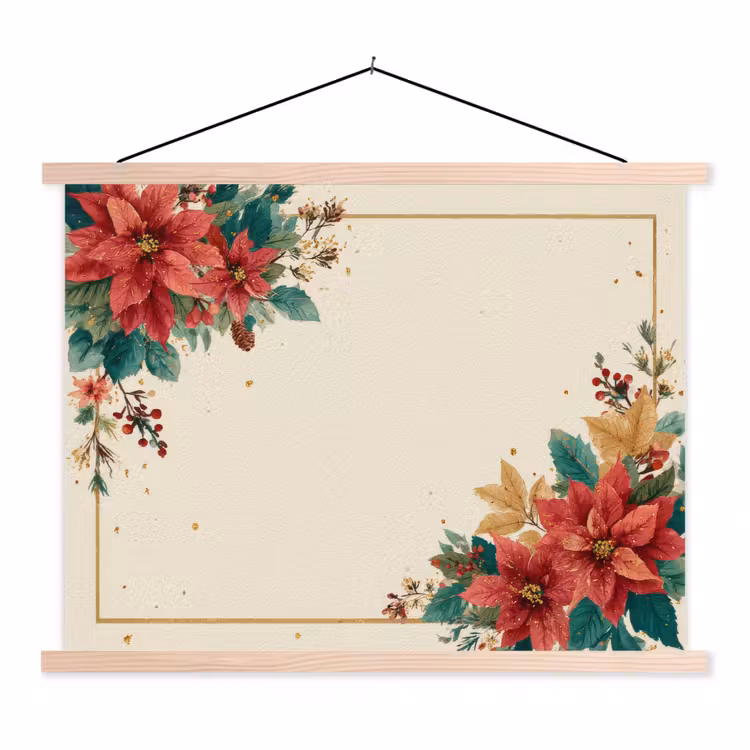 Schoolplaat - Kerst - Poinsettia - Omlijsting - Kleurrijk — 1