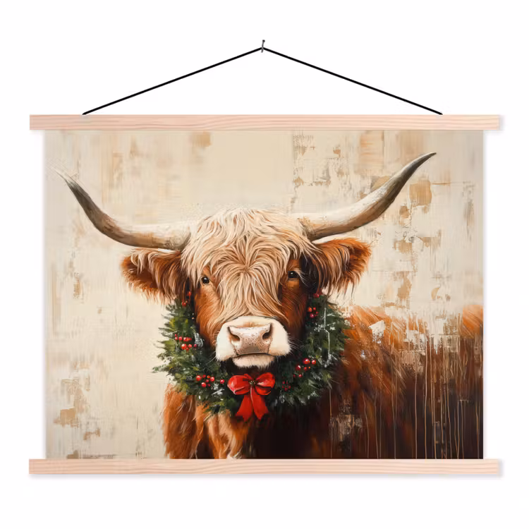 Schoolplaat - Kerst - Schotse Hooglander - Bruin - Krans — 1
