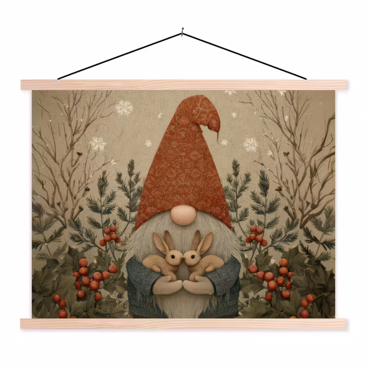 Schoolplaat - Kerstgnome - Konijntjes - Kleurrijk — 1