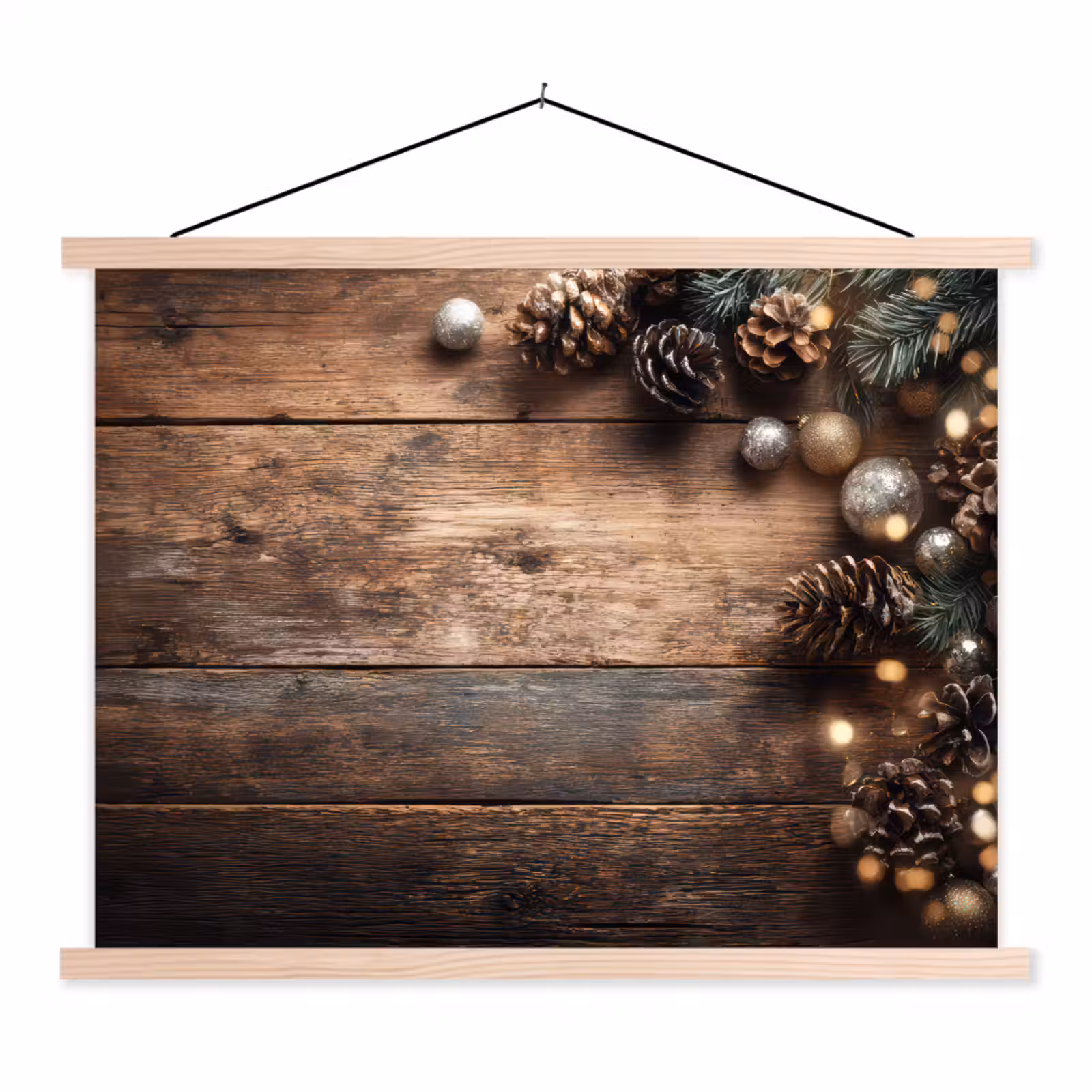 Schoolplaat - Kersthoekdecoratie - Dennenappels - Lichtjes — 1