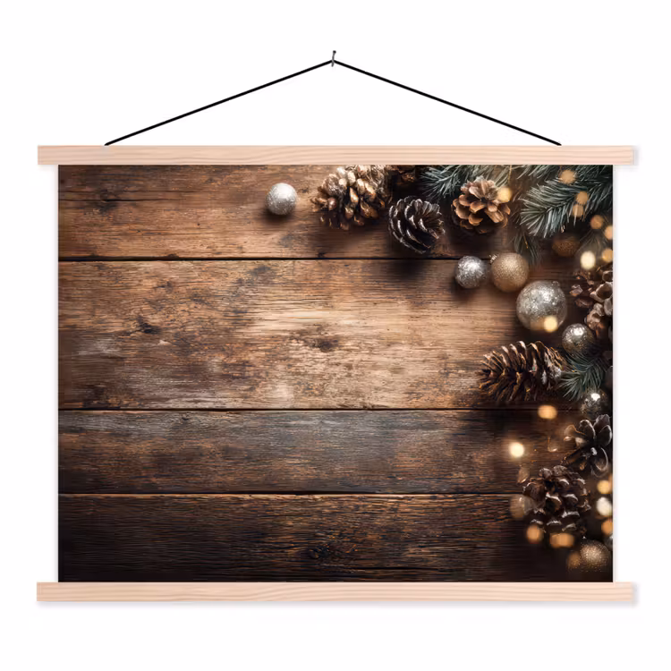 Schoolplaat - Kersthoekdecoratie - Dennenappels - Lichtjes — 1