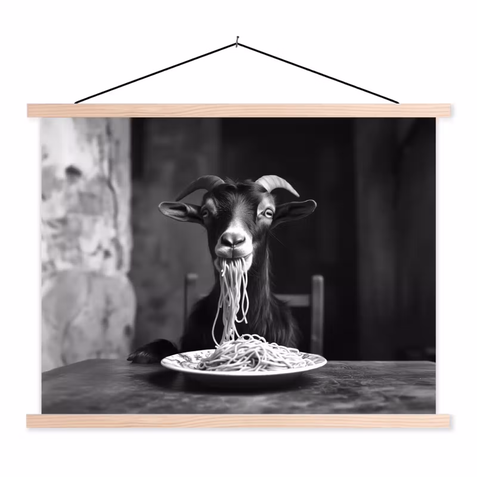 Schoolplaat - Geit - Bord - Spaghetti - Zwart Wit — 1