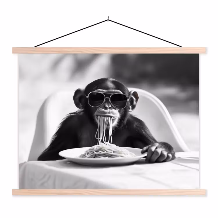 Schoolplaat - Aap - Spaghetti - Zonnebril - Zwart wit - Cool - Dier — 1