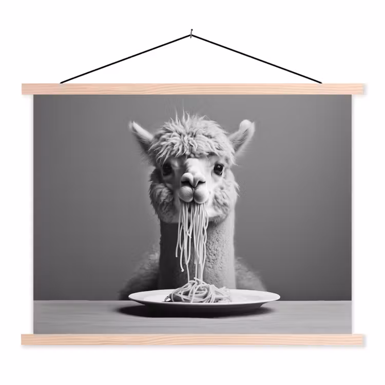 Schoolplaat - Alpaca - Pasta - Zwart - Wit - Grappig - Dieren — 1