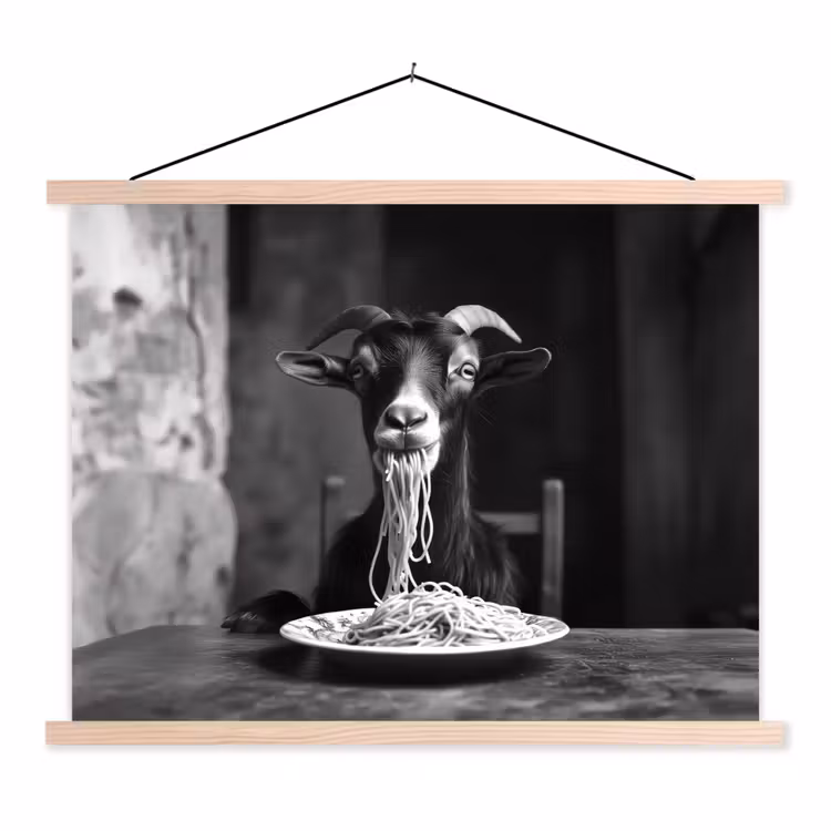 Schoolplaat - Geit - Bord - Spaghetti - Zwart Wit — 1