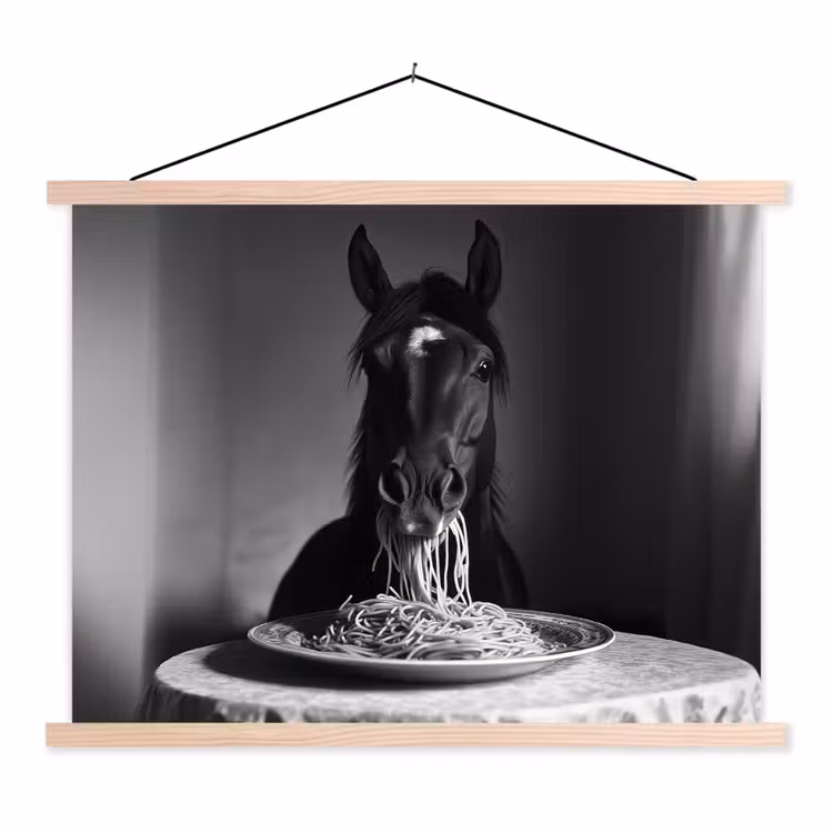 Schoolplaat - Paard - Bord - Pasta - Tafelkleed - Zwart Wit - Dieren — 1