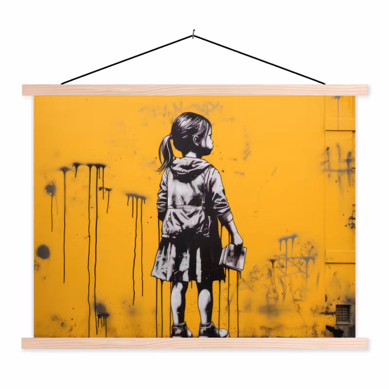 Schoolplaat - Meisje - Boek - Gele Muur - Graffiti — 1
