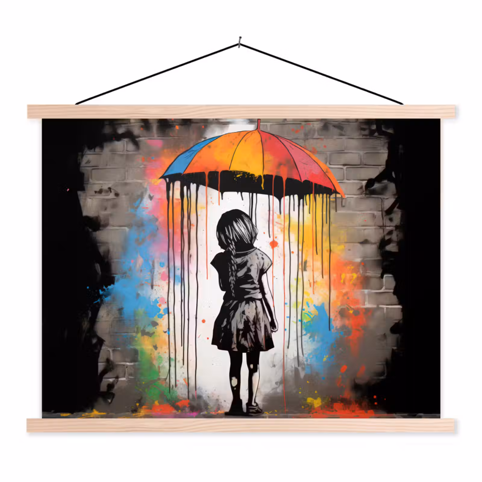 Schoolplaat - Meisje - Kunst - Paraplu - Graffiti - Kleuren - Muur — 1