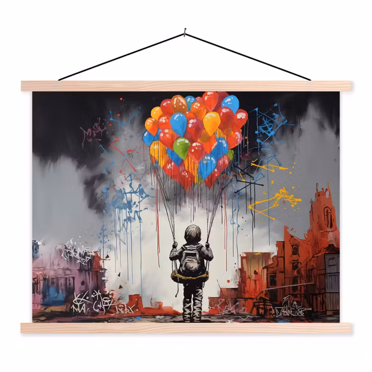 Schoolplaat - Jongen - Ballonnen - Gebouwen - Kunst — 1