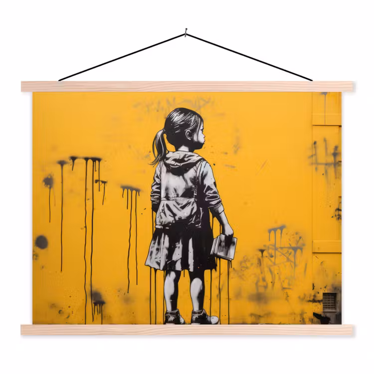 Schoolplaat - Meisje - Boek - Gele Muur - Graffiti — 1
