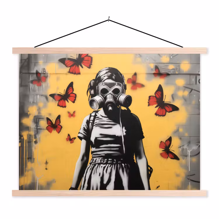 Schoolplaat - Meisje - Gasmasker - Vlinders - Graffiti — 1