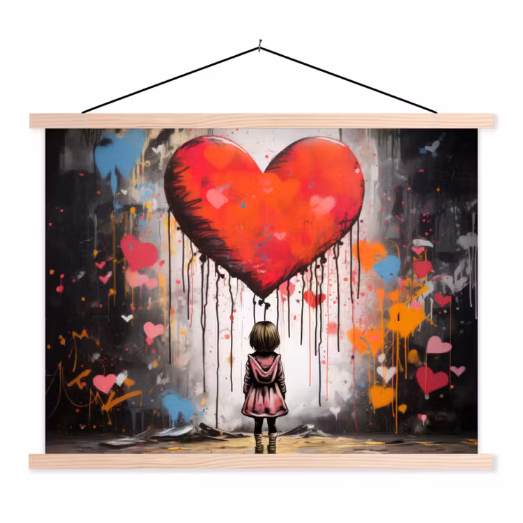 Schoolplaat - Meisje - Hart - Graffiti - Kunst - Kleuren - Rood — 1