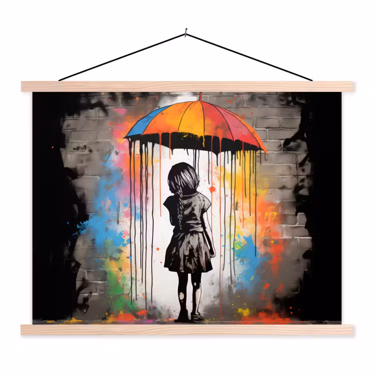 Schoolplaat - Meisje - Kunst - Paraplu - Graffiti - Kleuren - Muur — 1