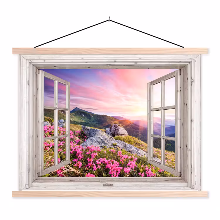Schoolplaat - Bergen - Landschap - Doorkijk - Bloemen - Avond - Roze — 1