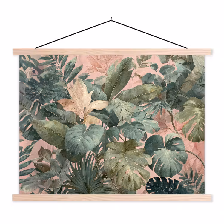 Schoolplaat - Compositie van bladeren - Groen - Roze — 1