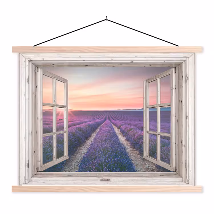 Schoolplaat - Doorkijk - Lavendel - Bloemen - Hout - Zonsondergang - Paars — 1