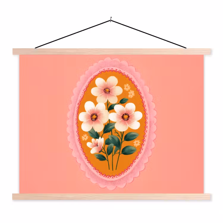 Schoolplaat - Illustratie - Bloemen - Rand - Roze — 1