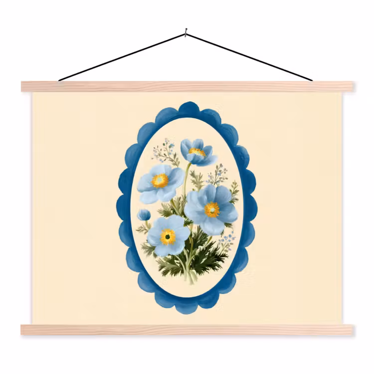 Schoolplaat - Lijst - Bloemen - Lichtblauw - Illustratie — 1