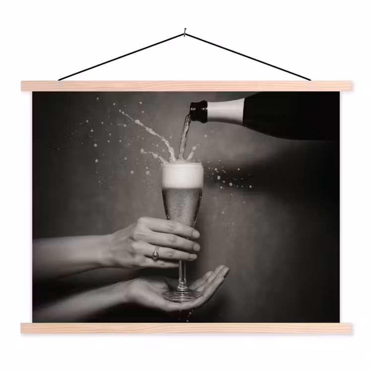 Schoolplaat - Champagnefles - Glas - Minimalistisch - Spetters — 1