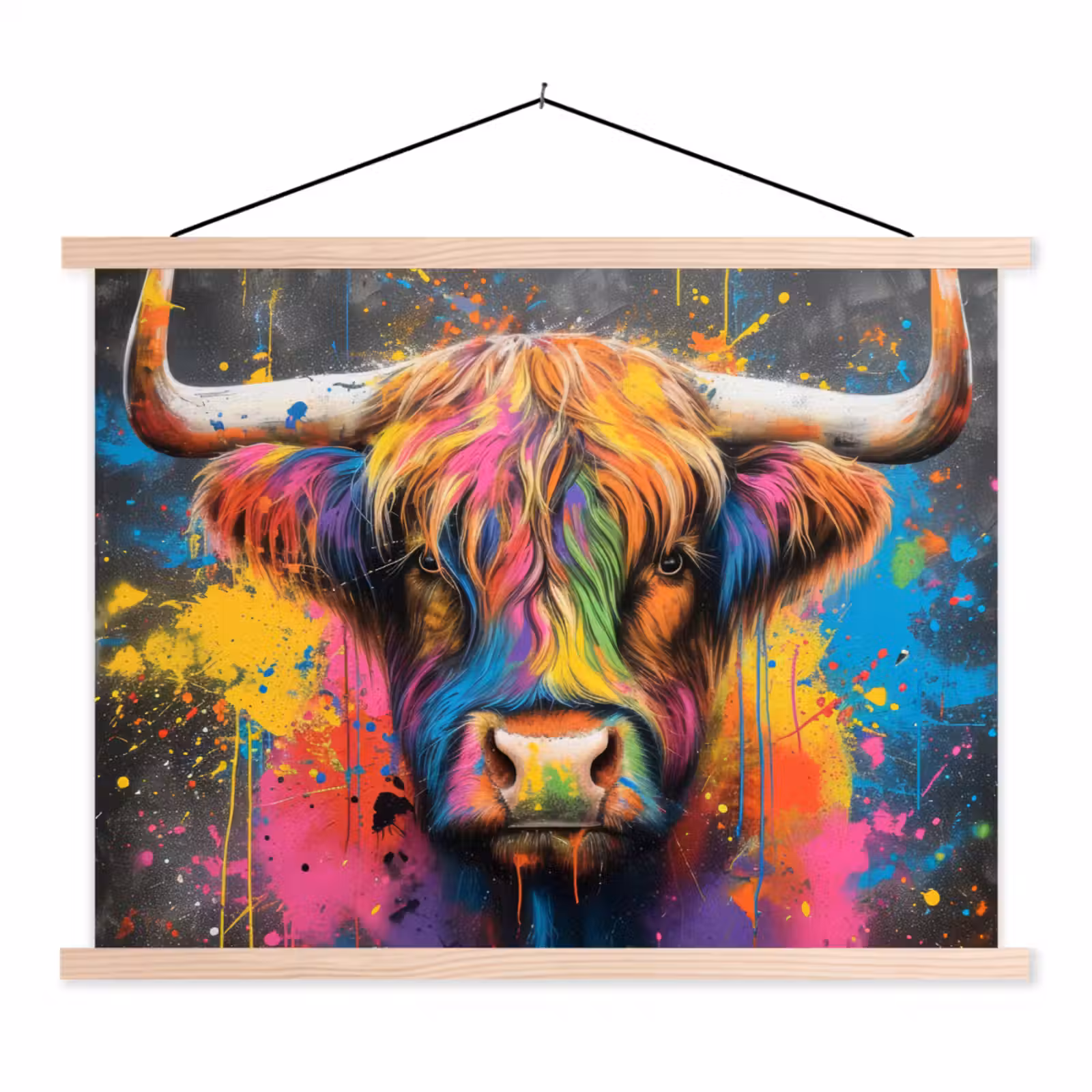 Schoolplaat - Graffiti - Schotse hooglander - Koe - Kleurrijk — 1
