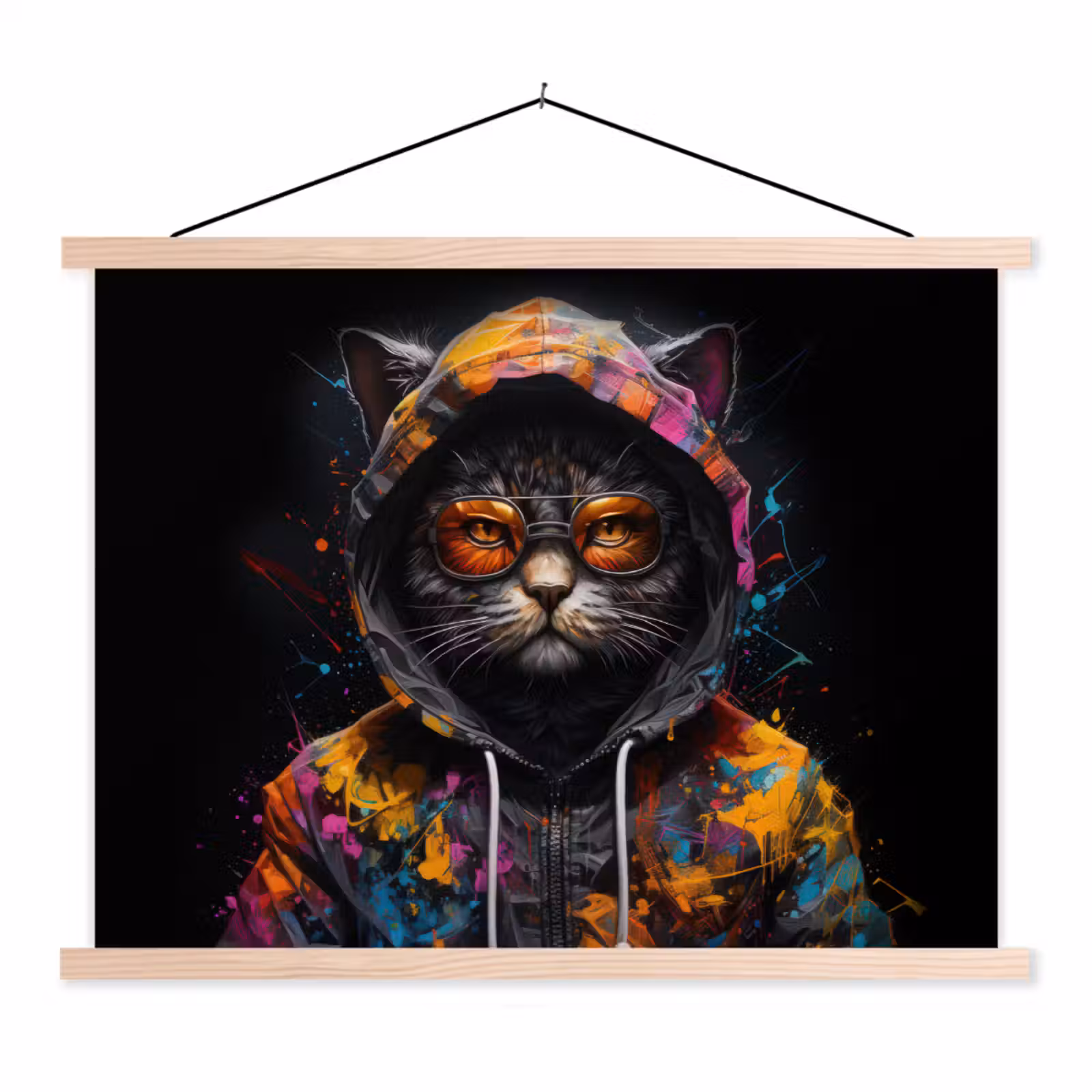 Schoolplaat - Kat - Jas - Graffiti - Bril - Zwart — 1