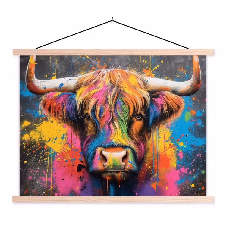 Schoolplaat - Graffiti - Schotse hooglander - Koe - Kleurrijk — 1