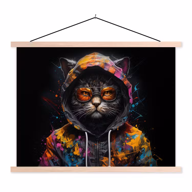 Schoolplaat - Kat - Jas - Graffiti - Bril - Zwart — 1