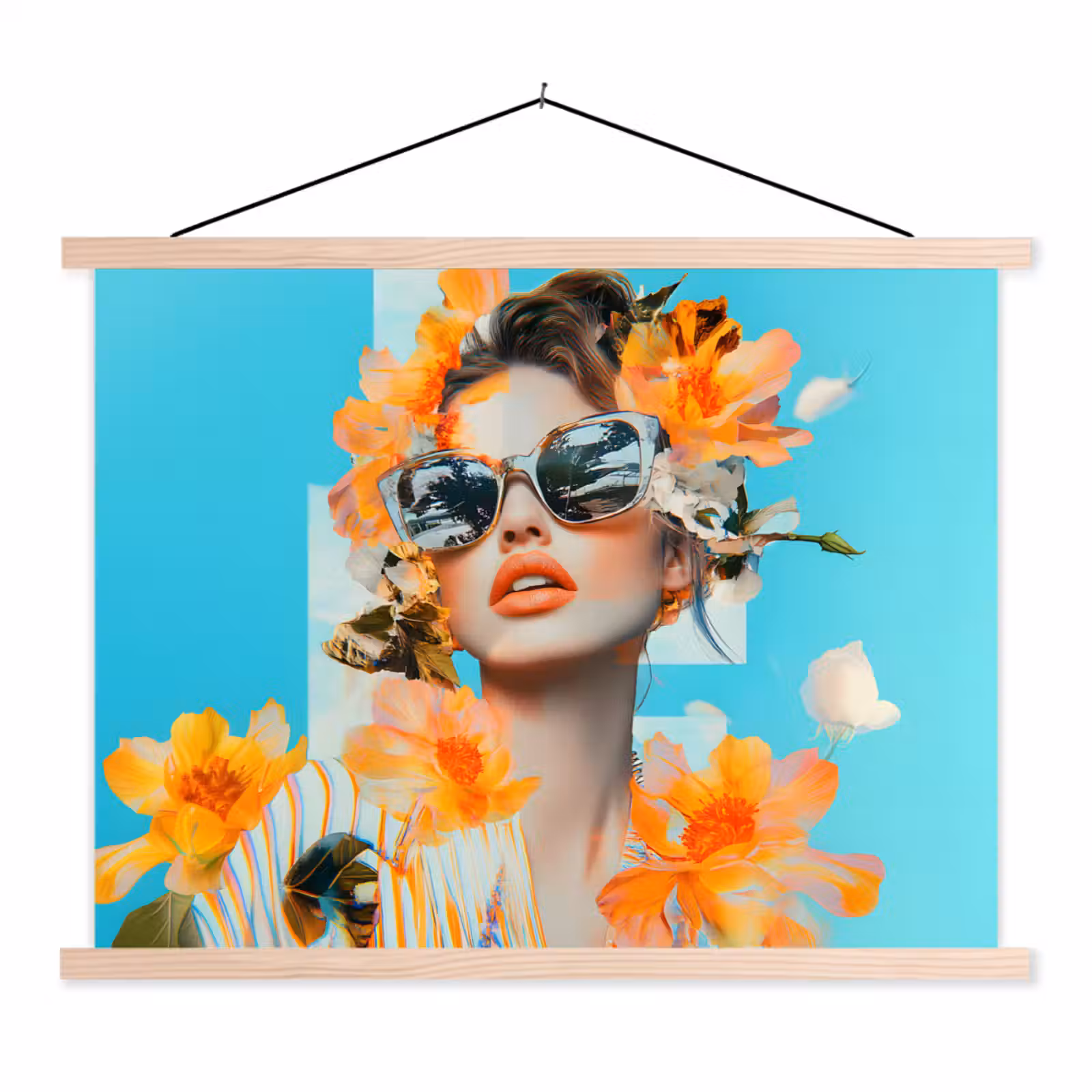 Schoolplaat - Bloemen - Vrouw - Zonnebril - Blauw — 1