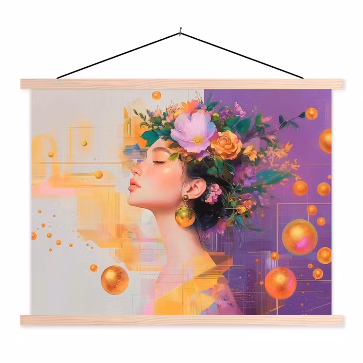 Schoolplaat - Abstract - Vrouw - Bloemenkroon - Goud — 1