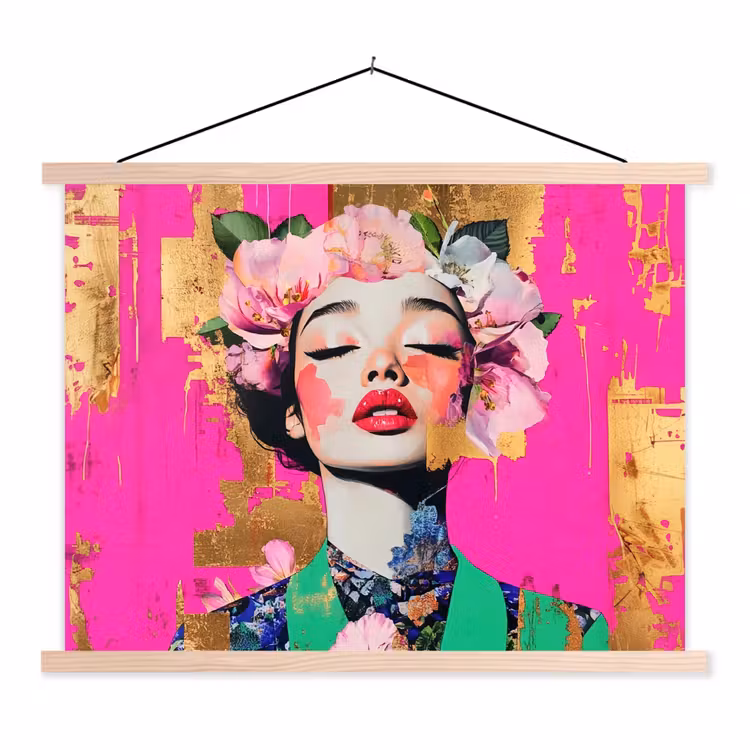 Schoolplaat - Bloemenkroon - Goud - Vrouw - Portret — 1
