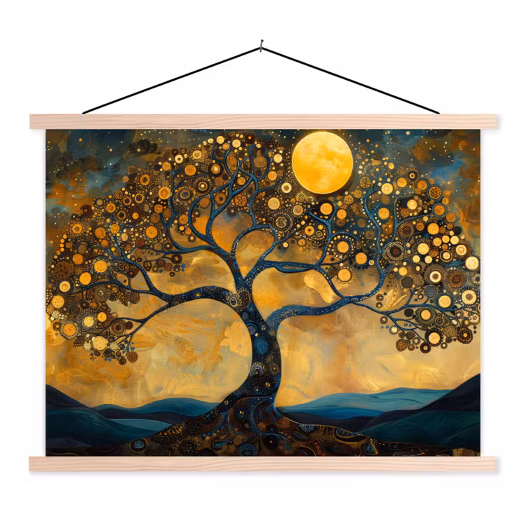 Schoolplaat - Boom - Maan - Bloemen - Goud - Kunst — 1