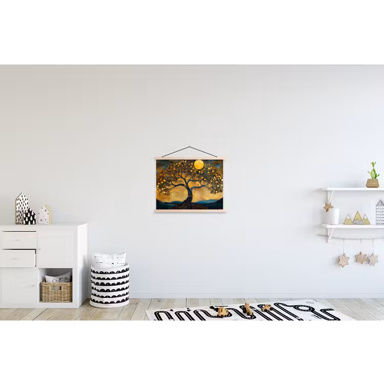 Schoolplaat - Boom - Maan - Bloemen - Goud - Kunst — 3