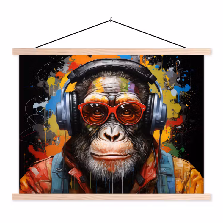 Schoolplaat - Chimpansee - Aap - dieren - Graffiti - Bril - Koptelefoon - Kleuren — 1