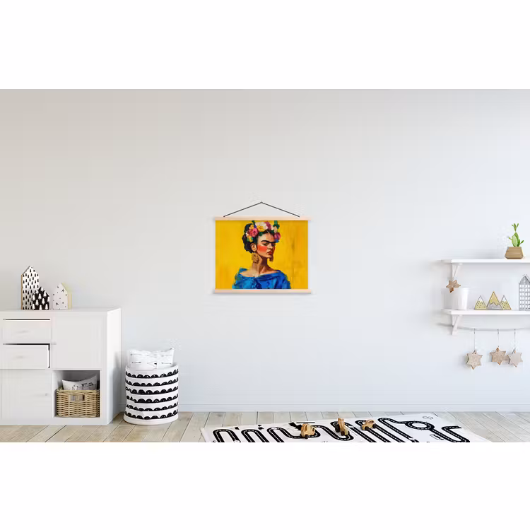 Schoolplaat - Frida Kahlo - Vrouw - Geel - Blauw - Bloemen — 3