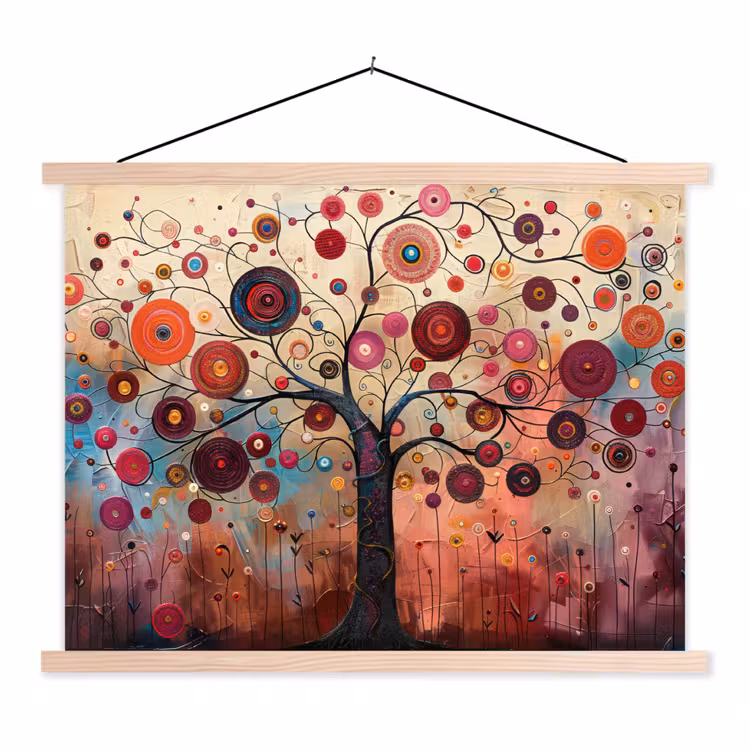 Schoolplaat - Levensboom - Bloemen - Roze - Hippie - Kunst — 1