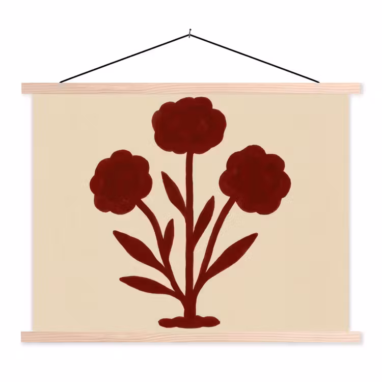 Schoolplaat - Bloemen - Bladeren - Rood - Minimalistisch — 1