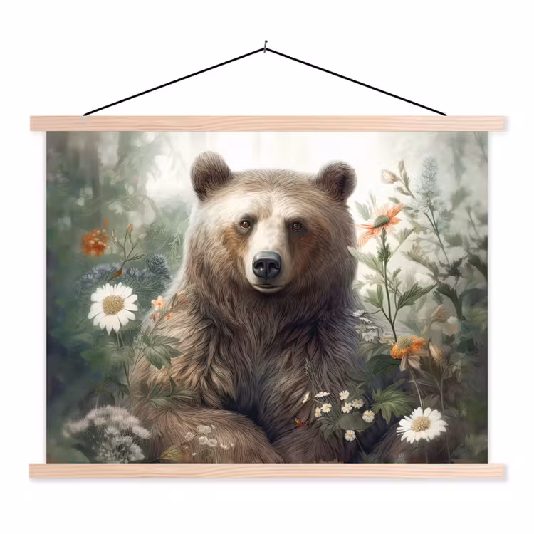 Schoolplaat - Bruine beer - Wilde dieren - Bloemen - Planten — 1